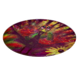 Whimsical Abstract Turkey Floral Red Yellow Cutting Board