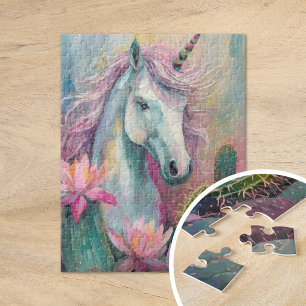 Whimsical Abstract Unicorn and Succulents Jigsaw Puzzle