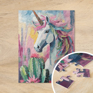 Whimsical Abstract Unicorn and Succulents Jigsaw Puzzle