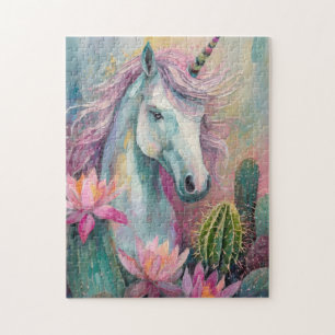 Whimsical Abstract Unicorn and Succulents Jigsaw Puzzle