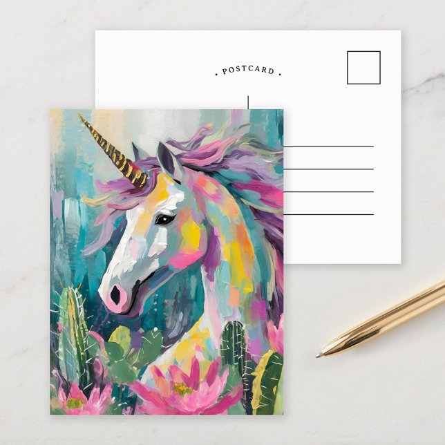Whimsical Abstract Unicorn and Succulents Postcard (Creator Uploaded)