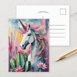 Whimsical Abstract Unicorn and Succulents Postcard