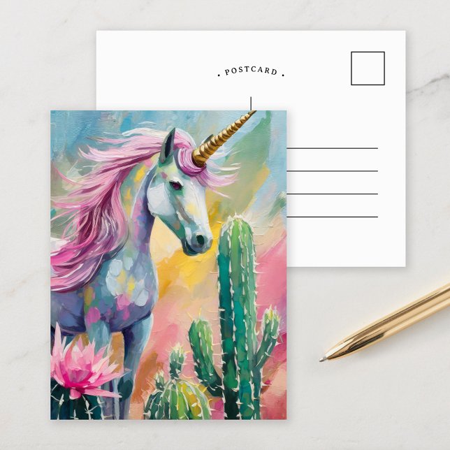 Whimsical Abstract Unicorn and Succulents Postcard (Creator Uploaded)