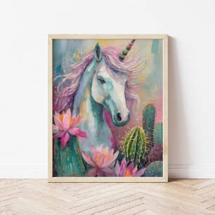 Whimsical Abstract Unicorn and Succulents Poster