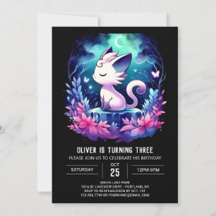 Whimsical Adorable Cat Birthday Invitation