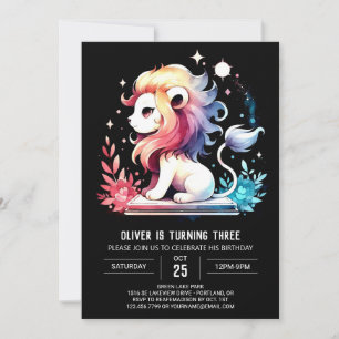 Whimsical Adorable Lion Birthday Invitation