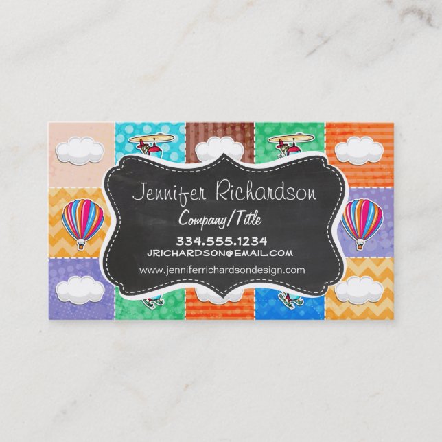 Whimsical Aeroplane, Helicopter, & Hot Air Balloon Business Card (Front)