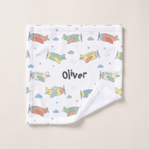 Whimsical Aeroplane Pattern Wash Cloth