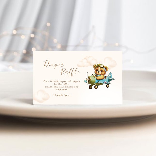 Whimsical Aeroplane Pilot Teddy Bear Diaper Raffle Enclosure Card (Whimsical Airplane Pilot Teddy Bear Diaper Raffle Enclosure Card)