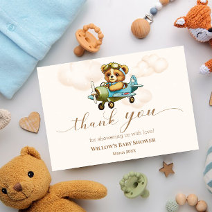 Whimsical Aeroplane Teddy Bear Baby shower Thank You Card