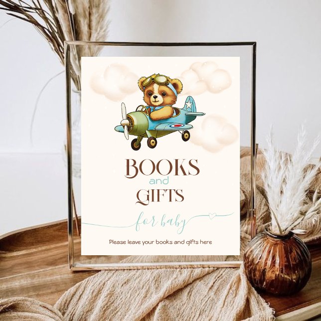 Whimsical Aeroplane Teddy bear Books and Gifts Poster (Whimsical Airplane Teddy bear Books and Gifts Poster)