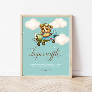 Whimsical Aeroplane Teddy bear Diaper Raffle Poster