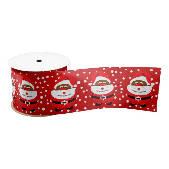 Whimsical African-American Santa Claus Christmas Satin Ribbon (Spool)