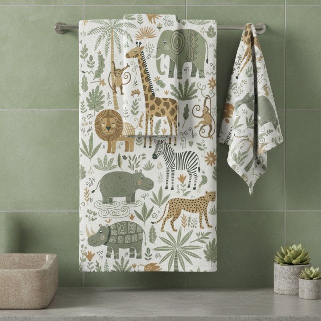 Whimsical African Animals Pattern ID1263 Bath Towel Set (Creator Uploaded)