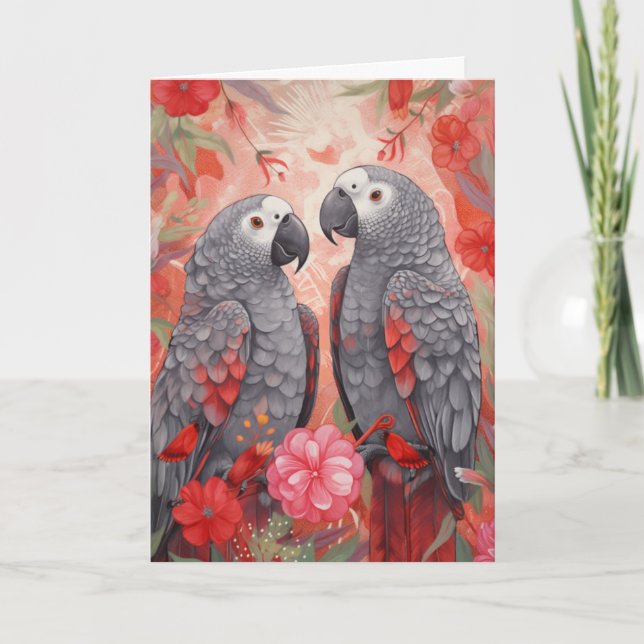 Whimsical African Grey Christmas Cards  (Front)