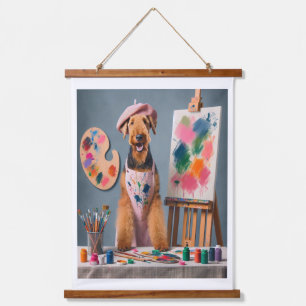 Whimsical Airedale Terrier Working as an Artist Hanging Tapestry