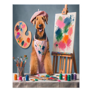 Whimsical Airedale Terrier Working as an Artist Photo Print