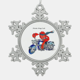 Whimsical Alaska King Crab Motorcycle Designed Snowflake Pewter Christmas Ornament