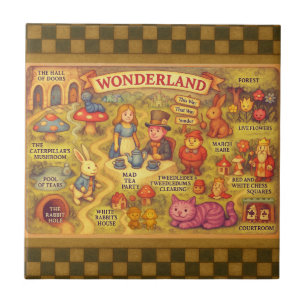 Whimsical Alice Adventures in Wonderland Map Ceramic Tile