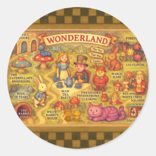 Whimsical Alice Adventures in Wonderland Map Classic Round Sticker