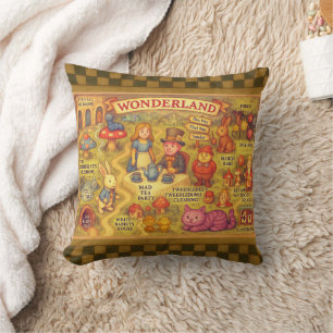 Whimsical Alice Adventures in Wonderland Map Cushion