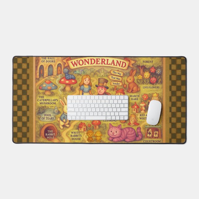 Whimsical Alice Adventures in Wonderland Map Desk Mat (Keyboard & Mouse)