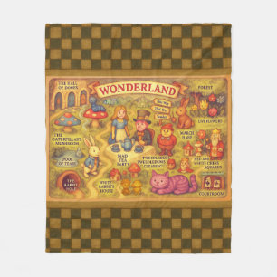 Whimsical Alice Adventures in Wonderland Map Fleece Blanket