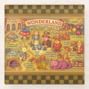 Whimsical Alice Adventures in Wonderland Map Glass Coaster