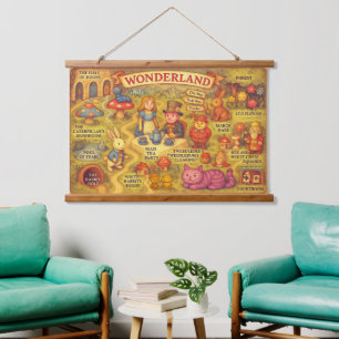 Whimsical Alice Adventures in Wonderland Map Hanging Tapestry
