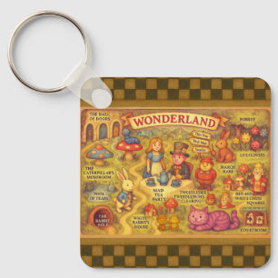 Whimsical Alice Adventures in Wonderland Map Key Ring