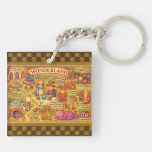 Whimsical Alice Adventures in Wonderland Map Key Ring