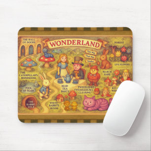 Whimsical Alice Adventures in Wonderland Map Mouse Pad
