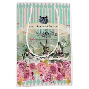 Whimsical Alice blue striped floral unbirthday Medium Gift Bag