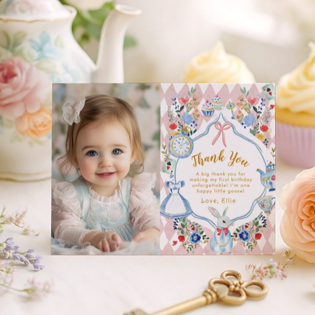 Whimsical Alice in Onederland Photo Thank you card (Creator Uploaded)