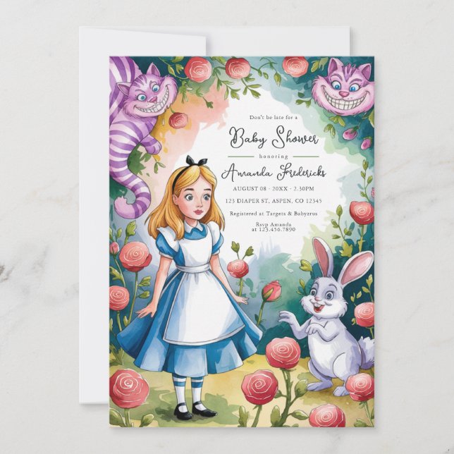 Whimsical Alice in Wonderland Baby Shower Invitation (Front)