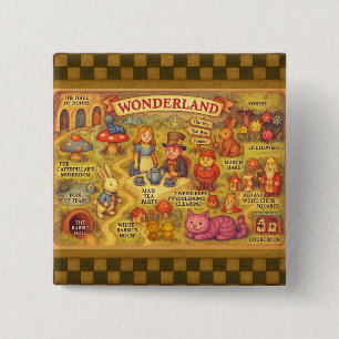 Whimsical Alice in Wonderland Map 15 Cm Square Badge