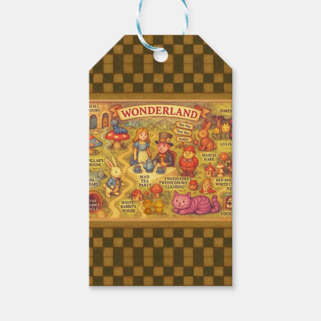 Whimsical Alice in Wonderland Map Gift Tags (Front)