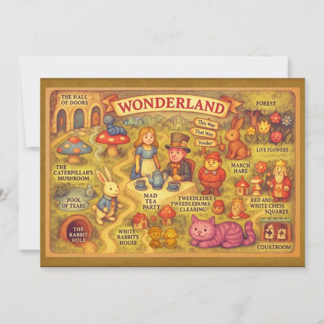 Whimsical Alice in Wonderland Map Invitation (Front)