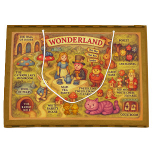 Whimsical Alice in Wonderland Map Large Gift Bag
