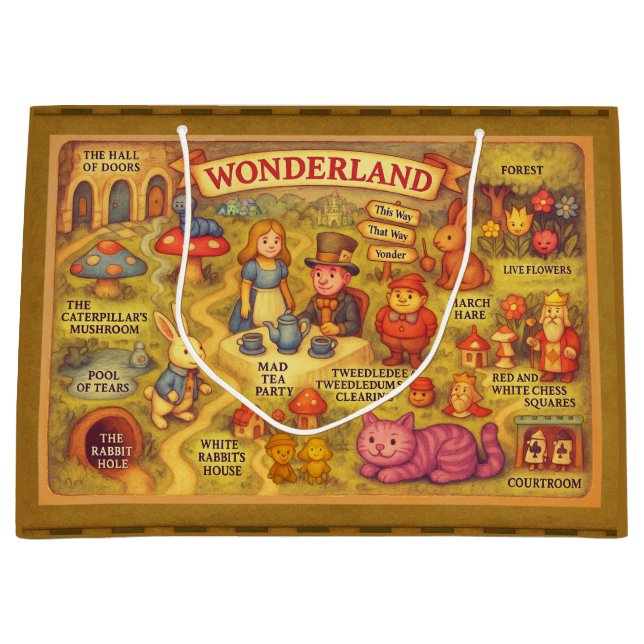 Whimsical Alice in Wonderland Map Large Gift Bag (Front)