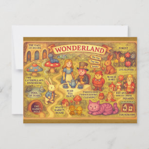 Whimsical Alice in Wonderland Map Postcard