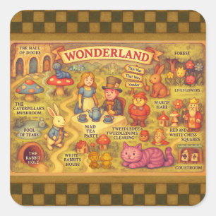 Whimsical Alice in Wonderland Map Square Sticker