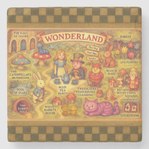 Whimsical Alice in Wonderland Map Stone Coaster