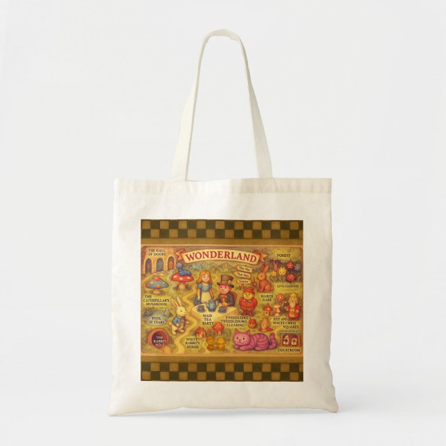 Whimsical Alice in Wonderland Map Tote Bag (Front)