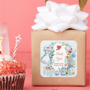 Whimsical Alice in Wonderland Thank You Square Sticker