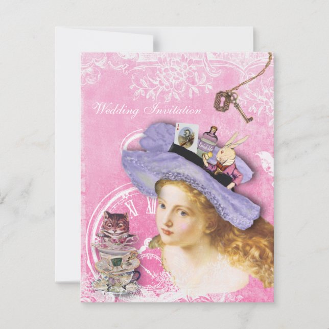 Whimsical Alice in Wonderland Wedding Invitations (Front)