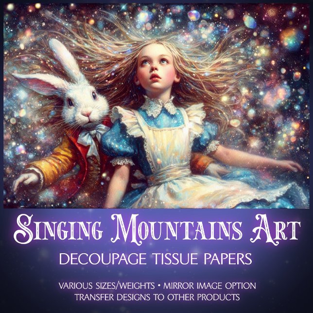 Whimsical Alice White Rabbit Wonderland Decoupage Tissue Paper (Creator Uploaded)