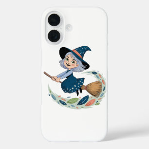 Whimsical Alicia Witch on Broomstick iPhone 16 Case
