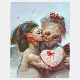 Whimsical Alien Romance Fleece Blanket