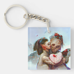Whimsical Alien Romance Key Ring
